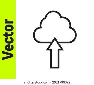 Icono de carga de la nube de línea negra aislado en fondo blanco.  Vector