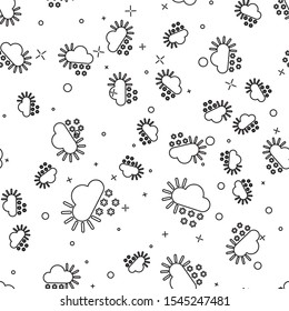 Black line Cloudy with snow icon isolated seamless pattern on white background. Cloud with snowflakes. Single weather icon. Snowing sign.  Vector Illustration