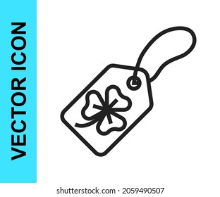 Schwarze Linie Kleber-Bandblatt mit Tagsymbol einzeln auf weißem Hintergrund. Alles Gute zum Saint Patricks Tag. Nationaler Urlaub in Irland.  Vektorgrafik