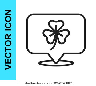 Black line Clover trefoil leaf icon isolated on white background. Happy Saint Patricks day. National Irish holiday.  Vector