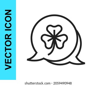 Black line Clover trefoil leaf icon isolated on white background. Happy Saint Patricks day. National Irish holiday.  Vector