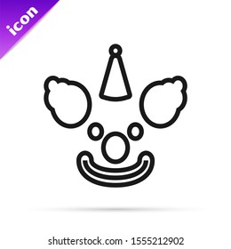 Black line Clown head icon isolated on white background.  Vector Illustration