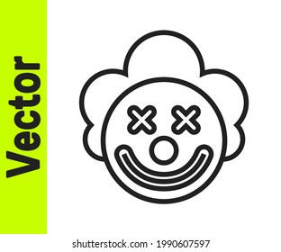 Black line Clown head icon isolated on white background.  Vector