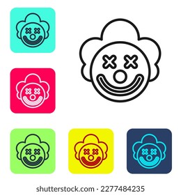 Black line Clown head icon isolated on white background. Set icons in color square buttons. Vector