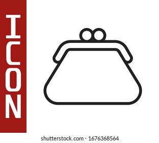 Icono de bolsa del embrague de línea negra aislado en fondo blanco. Las mujeres toman el bolso.  Ilustración vectorial