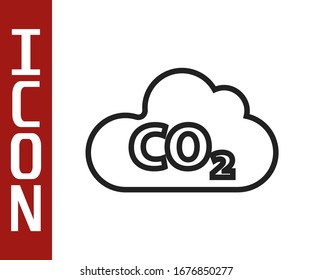 Emisiones de CO2 en la línea negra en el icono de la nube aisladas en fondo blanco. Fórmula de dióxido de carbono, concepto de contaminación por smog, concepto ambiental.  Ilustración vectorial