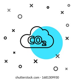 Emisiones de CO2 en la línea negra en el icono de la nube aisladas en fondo blanco. Fórmula de dióxido de carbono, concepto de contaminación por smog, concepto ambiental. Formas dinámicas aleatorias. Ilustración vectorial