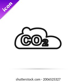 Black line CO2 emissions in cloud icon isolated on white background. Carbon dioxide formula, smog pollution concept, environment concept.  Vector