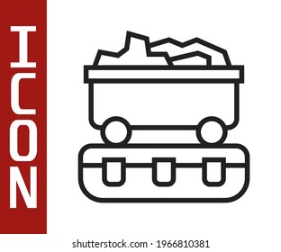 Black line Coal train wagon icon isolated on white background. Rail transportation.  Vector