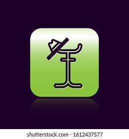 Black line Coat stand icon isolated on black background. Green square button. Vector Illustration