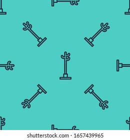 Black line Coat stand icon isolated seamless pattern on green background.  Vector Illustration
