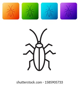 Black line Cockroach icon isolated on white background. Set icons in color square buttons. Vector Illustration
