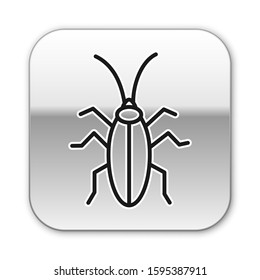 Black line Cockroach icon isolated on white background. Silver square button. Vector Illustration