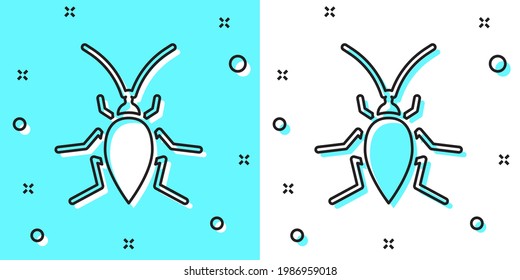 Schwarze Linie - Kakerlaken-Symbol einzeln auf grünem und weißem Hintergrund. Zufällige dynamische Formen. Vektorgrafik