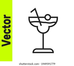 Black line Cocktail and alcohol drink icon isolated on white background.  Vector