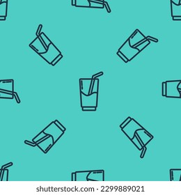Black line Cocktail and alcohol drink icon isolated seamless pattern on green background.  Vector Illustration