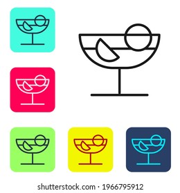 Black line Cocktail icon isolated on white background. Set icons in color square buttons. Vector Illustration