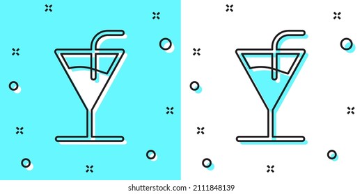 Black line Cocktail icon isolated on green and white background. Random dynamic shapes. Vector Illustration