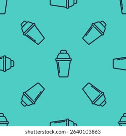 Black line Cocktail shaker icon isolated seamless pattern on green background.  Vector