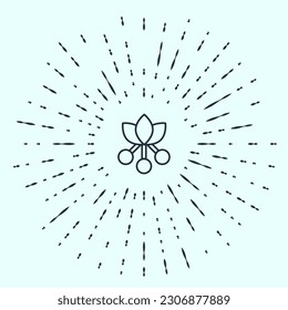 Black line Coffee bean, branch with leaf and berry icon isolated on grey background. Plant with leaf, berry, fruit, seed. Abstract circle random dots. Vector
