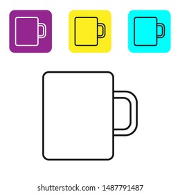 Black line Coffee cup flat icon isolated on white background. Tea cup. Hot drink coffee. Set icons colorful square buttons. Vector Illustration
