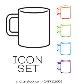 Black line Coffee cup flat icon isolated on white background. Tea cup. Hot drink coffee. Set icons colorful. Vector Illustration