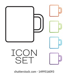 Black line Coffee cup flat icon isolated on white background. Tea cup. Hot drink coffee. Set icons colorful. Vector Illustration