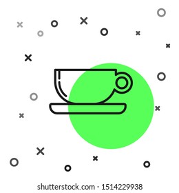 Black line Coffee cup flat icon isolated on white background. Tea cup. Hot drink coffee.  Vector Illustration
