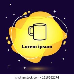 Black line Coffee cup flat icon isolated on dark blue background. Tea cup. Hot drink coffee. Abstract banner with liquid shapes. Vector Illustration