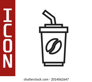 Black line Coffee cup to go icon isolated on white background.  Vector