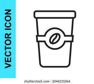 Black line Coffee cup to go icon isolated on white background.  Vector