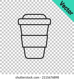 Black line Coffee cup to go icon isolated on transparent background.  Vector