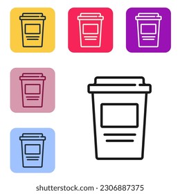 Black line Coffee cup to go icon isolated on white background. Set icons in color square buttons. Vector