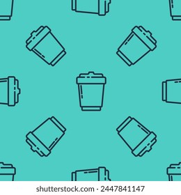 Black line Coffee cup to go icon isolated seamless pattern on green background.  Vector Illustration