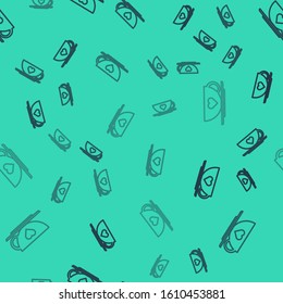 Black line Coffee cup and heart icon isolated seamless pattern on green background. Couple coffee for lovers on Valentines Day.  Vector Illustration