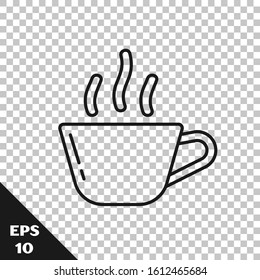 Black line Coffee cup icon isolated on transparent background. Tea cup. Hot drink coffee.  Vector Illustration