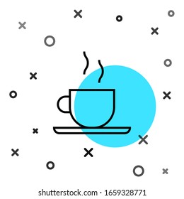 Black line Coffee cup icon isolated on white background. Tea cup. Hot drink coffee. Random dynamic shapes. Vector Illustration