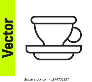 Black line Coffee cup icon isolated on white background. Tea cup. Hot drink coffee.  Vector