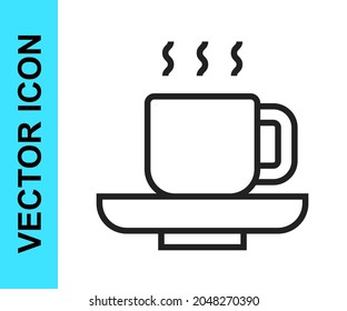 Black line Coffee cup icon isolated on white background. Tea cup. Hot drink coffee.  Vector