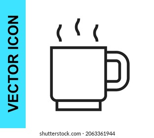 Black line Coffee cup icon isolated on white background. Tea cup. Hot drink coffee.  Vector