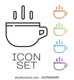 Black line Coffee cup icon isolated on white background. Tea cup. Hot drink coffee. Set icons colorful. Vector