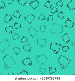 Black line Coffee cup icon isolated seamless pattern on green background. Tea cup. Hot drink coffee.  Vector