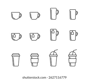 Black line coffee cup and mug set.