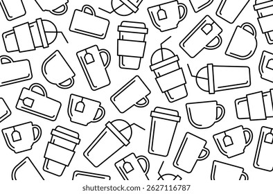 Black line coffee cup and mug background.