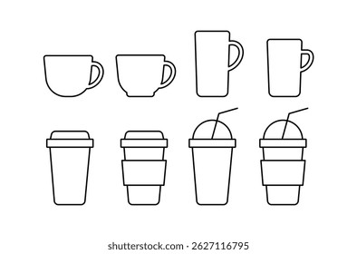 Black line coffee cup and mug set.