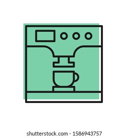 Black line Coffee machine and coffee cup icon isolated on white background.  Vector Illustration