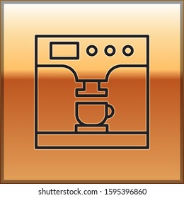 Black line Coffee machine and coffee cup icon isolated on gold background.  Vector Illustration