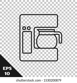 Black line Coffee machine with glass pot icon isolated on transparent background.  Vector Illustration