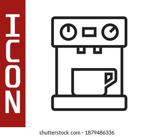 Black line Coffee machine icon isolated on white background.  Vector