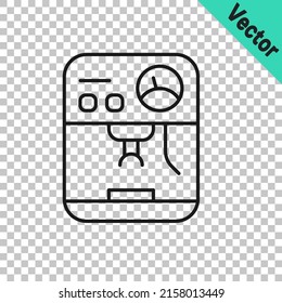 Black line Coffee machine icon isolated on transparent background.  Vector